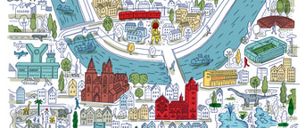 Illustrierte Stadtkarte von Basel Illustration de la ville de Bâle